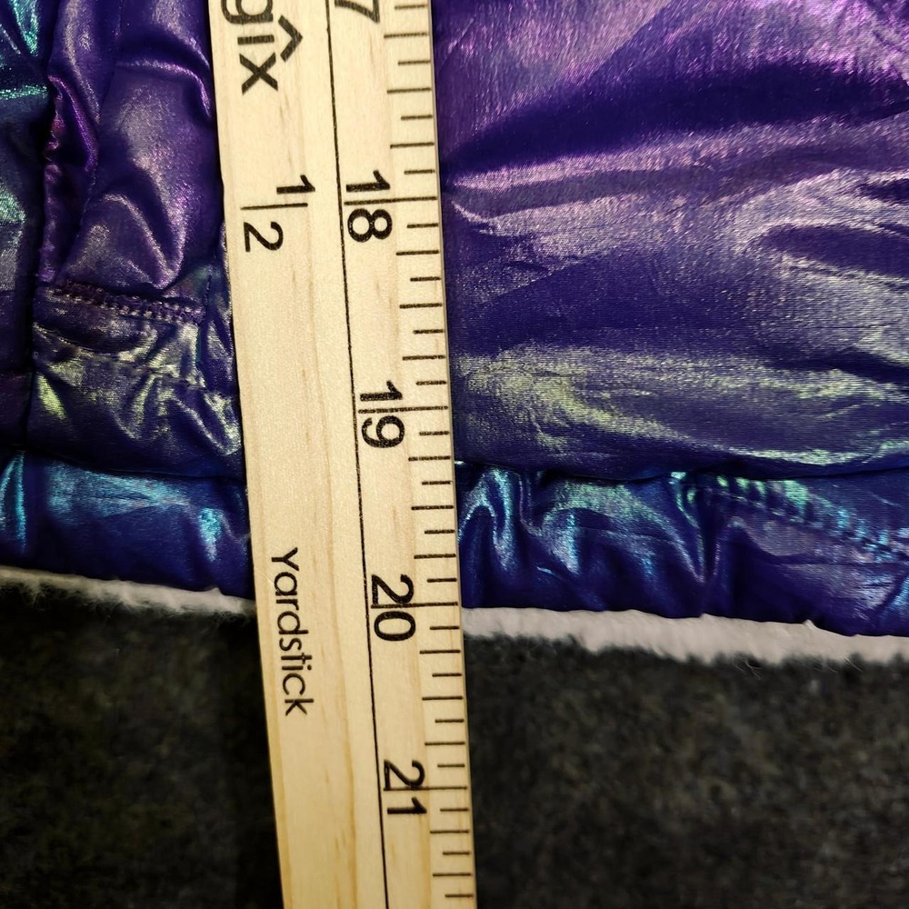 SO Girls Iridescent Puffer Jacket Purple Blue Metallic Hooded Coat Size 14/16 - Picture 5 of 5